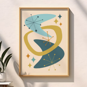Mitte des Jahrhunderts Atomzeitalter 7 Blau, Senf Poster