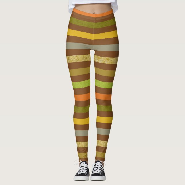 Mitte des Jahrhunderts Blick braun und grün Streif Leggings (Vorderseite)