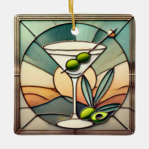 Mitte des Jahrhunderts Buntglas 2 Olive Martini Keramikornament