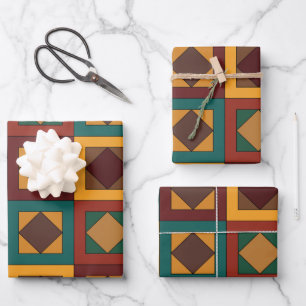 Mitte des Jahrhunderts Diamant-Quadrat-Geometrisch Geschenkpapier Set