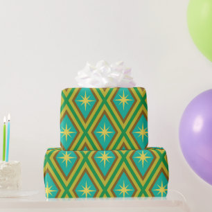 Mitte des Jahrhunderts gelbe Sterne auf Retro-Diam Geschenkpapier