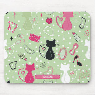 Mitte des Jahrhunderts Grüne Herz Katzen Mousepad