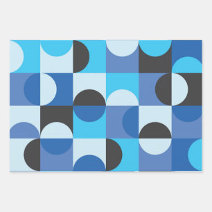 Mitte des Jahrhunderts Halbkreise Blau Türkis Schw Geschenkpapier Set