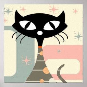 Mitte des Jahrhunderts Katze Mid-Century Modern Poster