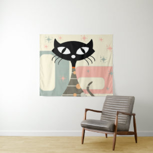 Mitte des Jahrhunderts Katze Mid-Century Modern Wandteppich