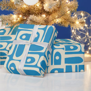 Mitte des Jahrhunderts Modern Retro Piquet Blaues Geschenkpapier