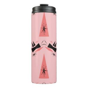 Mitte des Jahrhunderts modern: rosa Korallenmuster Thermosbecher