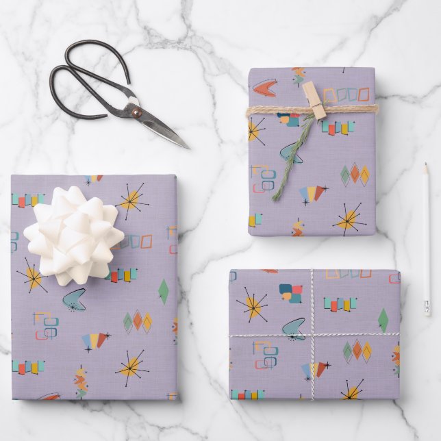 Mitte des Jahrhunderts modern strukturiert helllil Geschenkpapier Set (Vorderseite)