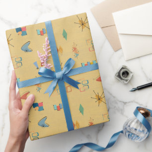 Mitte des Jahrhunderts modern strukturiertes Gelb Geschenkpapier