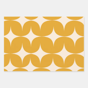Mitte des Jahrhunderts moderne beige Sternenexplos Geschenkpapier Set