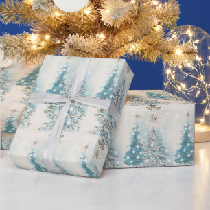 Mitte des Jahrhunderts Moderne Blue Silver Weihnac Geschenkpapier