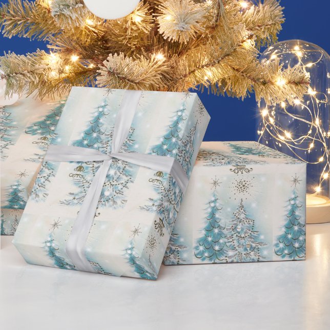 Mitte des Jahrhunderts Moderne Blue Silver Weihnac Geschenkpapier (Feiertage)