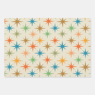 Mitte des Jahrhunderts moderne farbenfrohe atomare Geschenkpapier Set