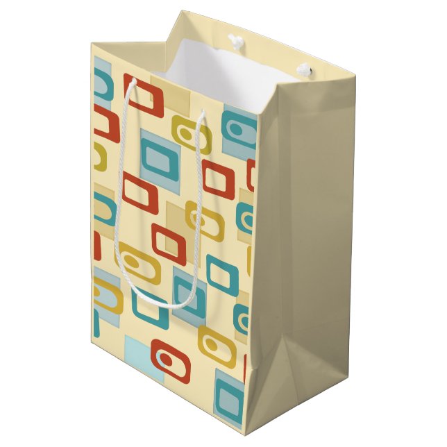 Mitte des Jahrhunderts Moderne fröhliche Geo Pod M Mittlere Geschenktüte (Vorderseite Schrägansicht)