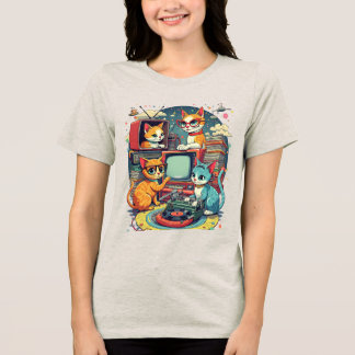 Mitte des Jahrhunderts moderne Katzen mit Schallpl Tri-Blend Shirt
