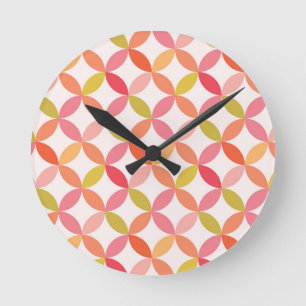 Mitte des Jahrhunderts moderne rosa rote orange Kr Runde Wanduhr