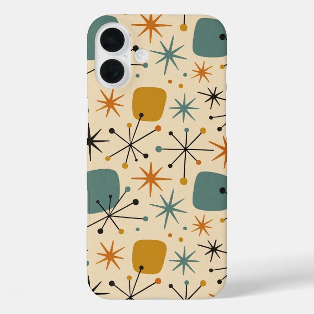 Mitte des Jahrhunderts moderne Sternenburst-Muster iPhone 16 Plus Hülle (Rückseite)