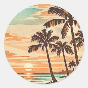 Mitte des Jahrhunderts moderne Strand Hawaii Sonne Runder Aufkleber