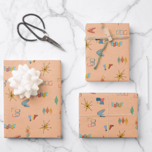 Mitte des Jahrhunderts Moderne Texturiert Helloran Geschenkpapier Set