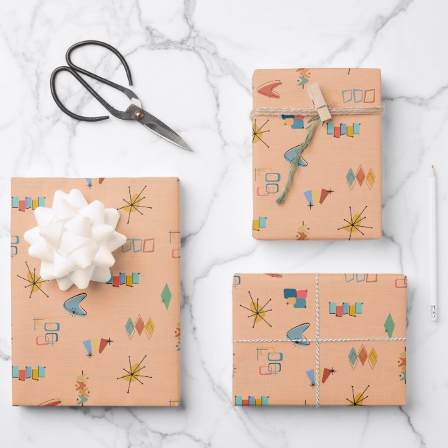 Mitte des Jahrhunderts Moderne Texturiert Helloran Geschenkpapier Set (Vorderseite)