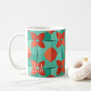 Mitte-des-Jahrhunderts Moderne Türkis und Korallen Kaffeetasse