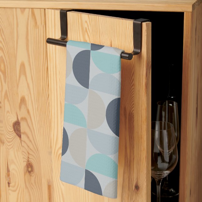 Mitte des Jahrhunderts Modernes Blau und Grau Geschirrtuch (Drittel gefaltet)