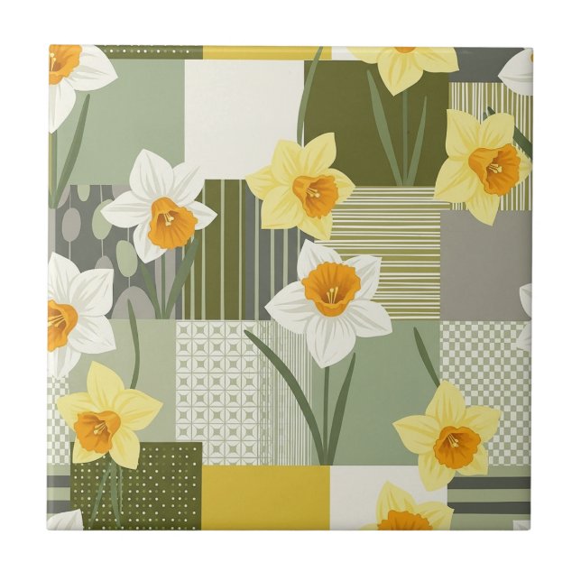 Mitte des Jahrhunderts Narzisse Blumenmuster Fliese (Vorderseite)