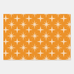 Mitte des Jahrhunderts Retro-Atomsterne-Muster auf Geschenkpapier Set