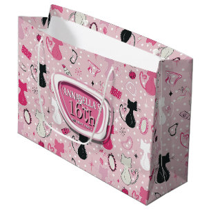 Mitte des Jahrhunderts rosa Herz Katzen Geburtstag Große Geschenktüte