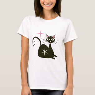 Mitte des Jahrhunderts schwarze atomare Katze mit T-Shirt