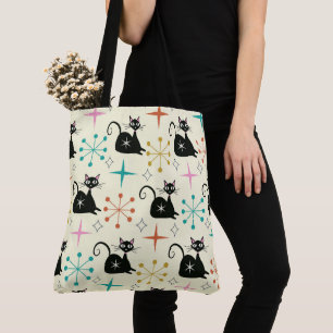 Mitte des Jahrhunderts schwarze atomare Katze mit Tasche