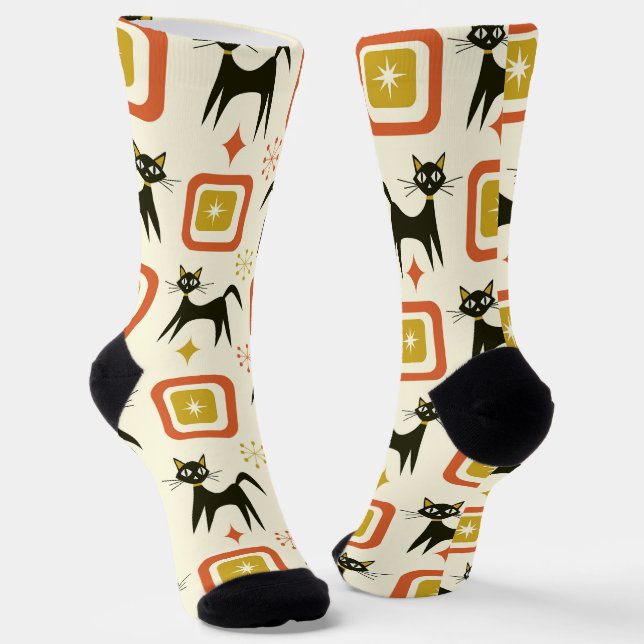 Mitte des Jahrhunderts schwarze atomare Katzen mit Socken (Gewinkelt)