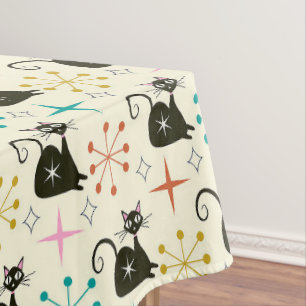 Mitte des Jahrhunderts schwarze Atomkatze mit Ster Tischdecke