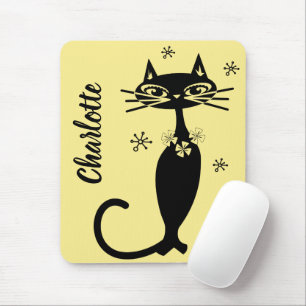 Mitte des Jahrhunderts schwarze Katze auf goldenem Mousepad