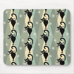 Mitte des Jahrhunderts schwarzes Katzenmuster Mousepad