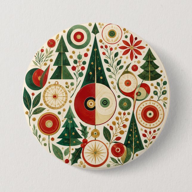 Mitte des Jahrhunderts Weihnachtsmosaik Button (Vorderseite)