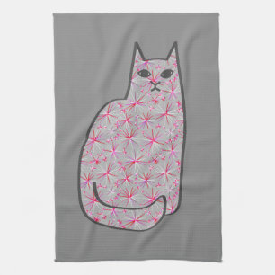 Mitte- des Jahrhundertsmoderne Katze, grau/Grau Geschirrtuch