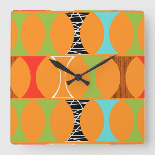 Mitte- des Jahrhundertsmoderne orange Quadratische Wanduhr