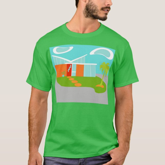 Mitte- des Jahrhundertsmoderner Cartoon-Haus-T - T-Shirt (Vorderseite)
