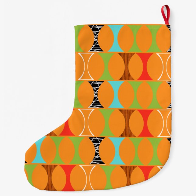 Mitte- des Jahrhundertsmoderner orange Großer Weihnachtsstrumpf (Rückseite)