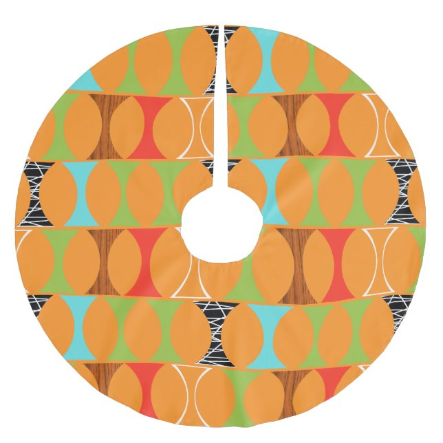 Mitte- des Jahrhundertsmoderner orange Polyester Weihnachtsbaumdecke (Vorderseite)