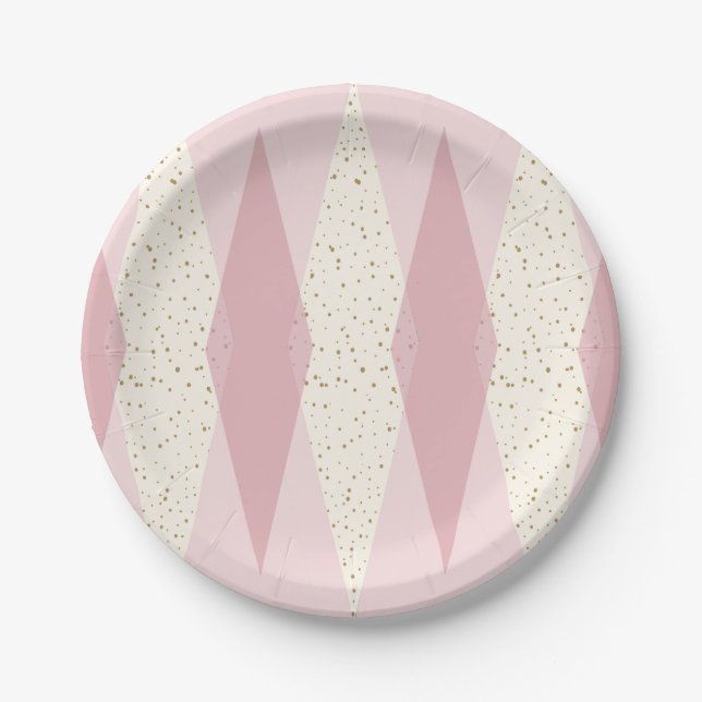 Mitte- des Jahrhundertsmoderner rosa Pappteller (Vorderseite)