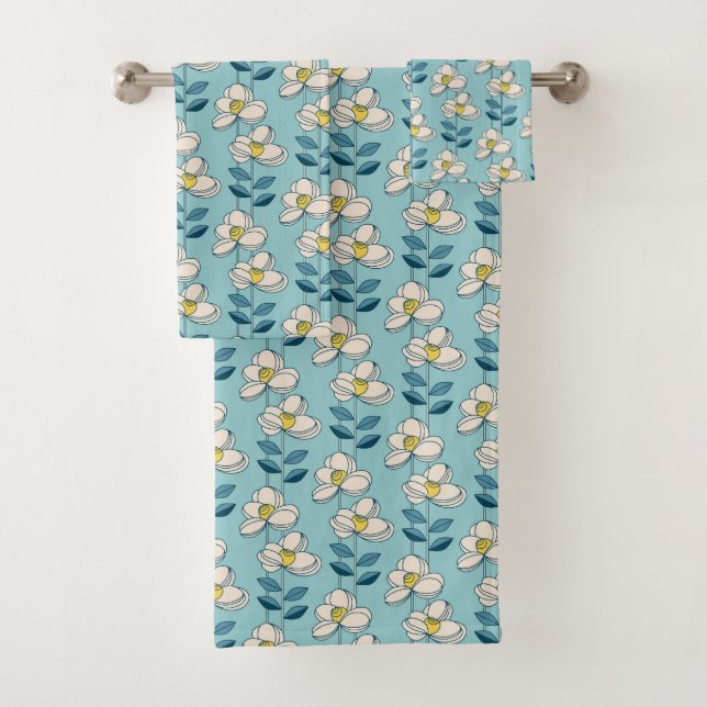 Mitte- des Jahrhundertsmodernes Blumenblatt-Muster Badhandtuch Set (Insitu)