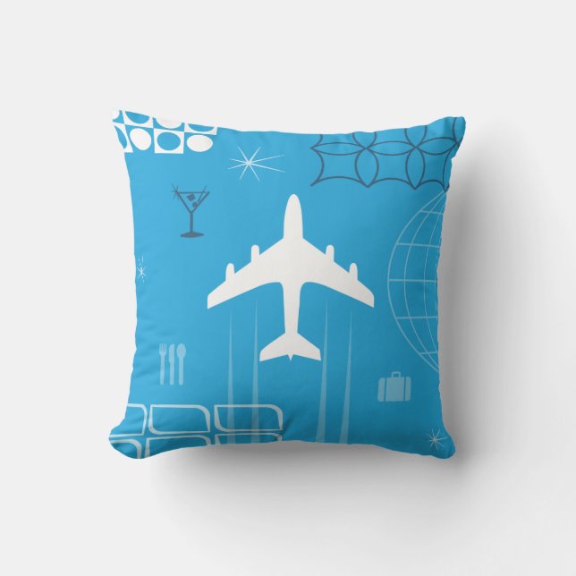 Mitte- des JahrhundertsRetro Blau Kissen (Vorderseite)