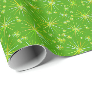 Mitte des Jahrhundertssputnik-Muster, Olivgrün Geschenkpapier