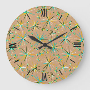 Mitte des Jahrhundertssputnik-Muster, Taupe TAN Große Wanduhr