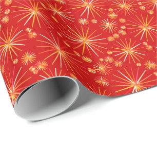 Mitte des Jahrhundertssputnik-Muster, tiefrot Geschenkpapier