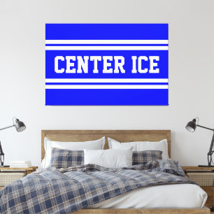 MITTE EIS Fette Königlich Blaue Weiße Hockey Strei Leinwanddruck