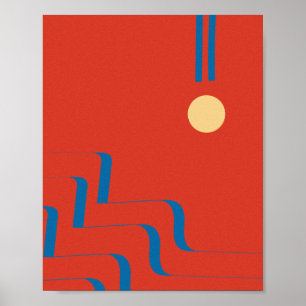 Mitte Jahrhundert Blaue Linie, Kunst der Linien, K Poster