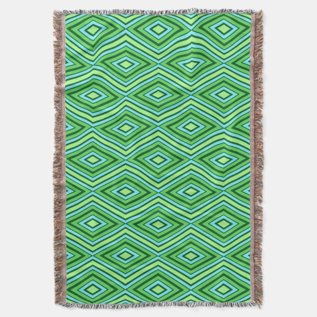 Mitte Jahrhundert Diamond Muster Jade Green und Aq Decke (Vorderseite Vertikal)